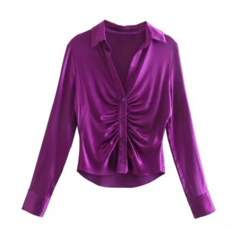 Camisa satinada con botones fruncida 2