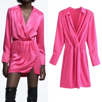 Vestido camisero satinado con botones 1