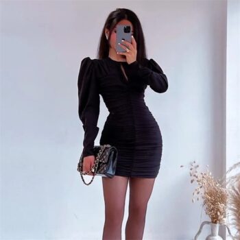 Vestido plisado de manga larga 4