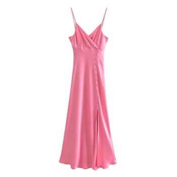 Vestido largo satinado con botones 2