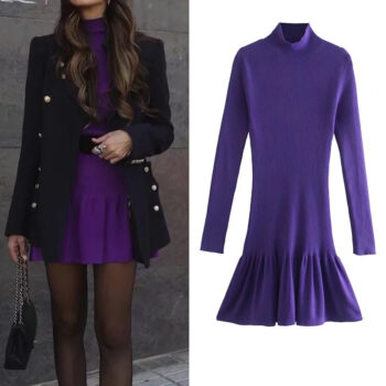 Vestido de punto con cuello alto y volantes 1
