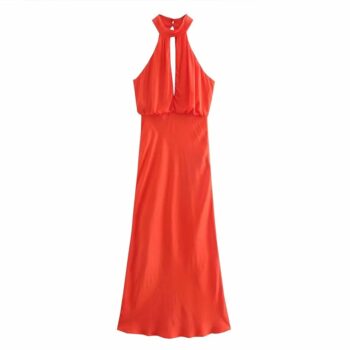 Vestido largo plisado con cuello halter 2