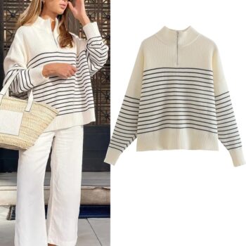 Jersey a rayas de cuello alto con cremallera 1