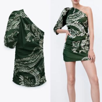 Vestido asimétrico manga abullonada 1