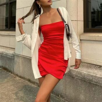 Vestido satinado con hombros descubiertos 5
