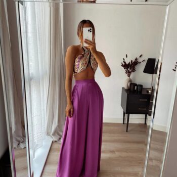 Pantalones formales de satén anchos 2