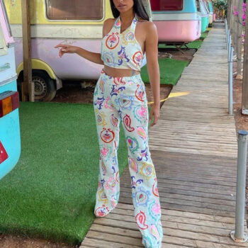 Top halter y pantalón flare 1