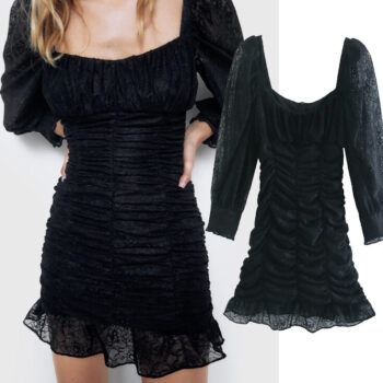 Vestido fruncido de encaje con volantes 1