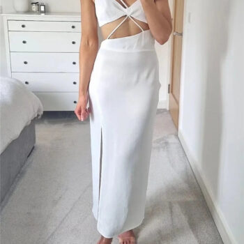 Vestido satinado asimetrico midi 1